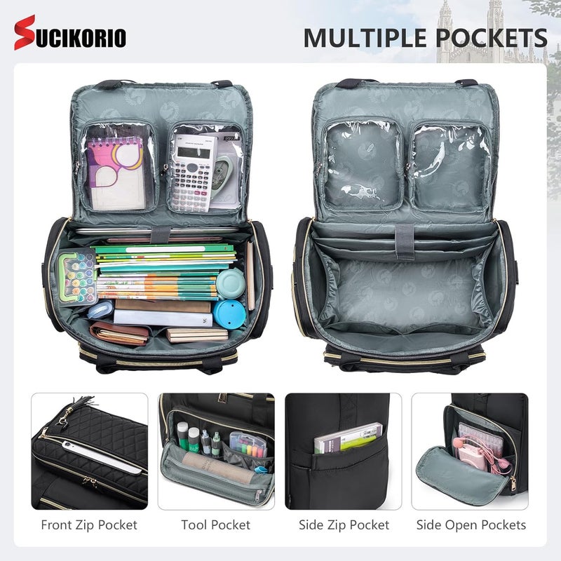 SUCIKORIO Rolling Laptop Bag 17.3 Inch 3 IN 1 Rolling Briefcase for Women Waterproof Teacher Tote Bag With Wheels - Image 2